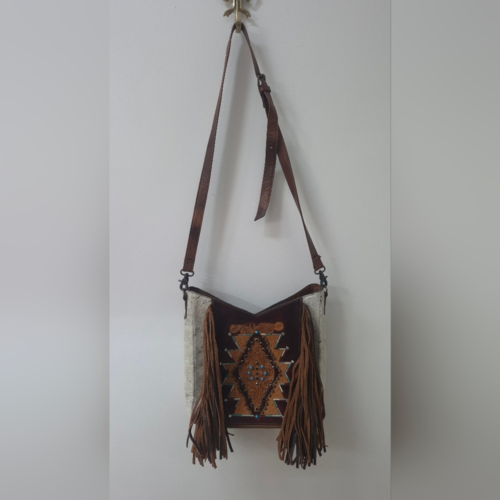American Darling Brown and Tan Fringe Shoulder Bag